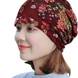 Ubervia Chemo Hat Cotton Breathable Warm Fashion Printed Sleep Cap Chemo Beanie for Woman Thin Lightweight Jogging Wicking Cotton-image-7