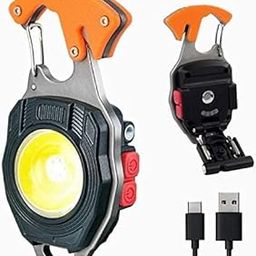 Hetarmi Multifunctional Mini Portable LED Flashlight Keychain Flashlight 6 Modes Rechargeable Inspection Lights with Whistle (Multicolor,1pcs) (Round)-97