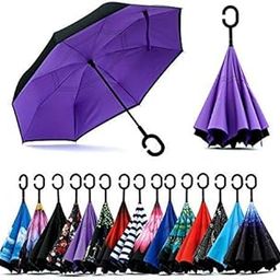 Double Layer Reverse Windproof Inverted UV Protection Big Straight Umbrella for Car Rain Outdoor with C-Shaped Handle (Multicolor)-17