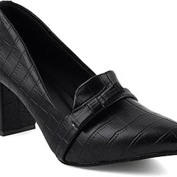 Women's Textured Pointed Toe Block Heel Pumps-image-13