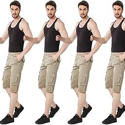 Casual Wear Regular Fit Textile Cotton Capri for Men (Size XL, Beige, Pack of 4)-image-43