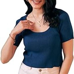 berrylush Women Solid Scoop Neck Short Sleeves Acrylic Straight Hem Knitted Crop Sweater-picture-21