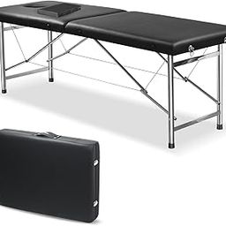 SKY-TOUCH Portable Massage Bed : Foldable Massage Tables with Pillow SPA Bed with Stainless Steel Frame 2 Fold Black for SPA Salon Tattoo Massage Therapeutic Treatment Black-image-55