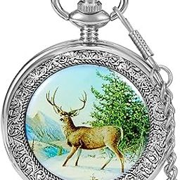 Classic Copper Design Hand Winding Mechanical Roman Number Steampunk Pocket Watch Mens Watches with Chain&Box, silver-87, father day-image-16
