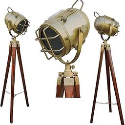 Brass Tripod Lamp Antique Floor Lamp Wooden Stand for Home and Office Decor, Pack of 1-image-44