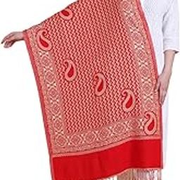 Wool Woven, Paisley Women Shawl (Red)-image-51