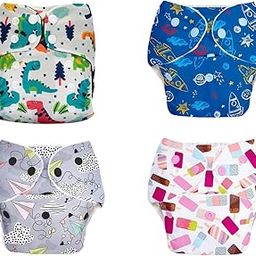 MOMSARC Assorted Pack of 4 | Washable Cotton Diaper for New Born | 4 Cloth Diapers + 4 Inserts | Freesize Adjustable and Reusable Cloth Diaper for babies 0-3 Year | Multicolor Cloth Nappy for Newborn-image-50