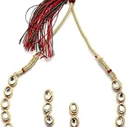 kennice Gold-Plated White Kundan Studded Necklace with Earrings Jewellery Set for Girls and Women-picture-42