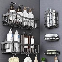 FLYNEX 5-in-1 Bathroom Shelves | Space-Saving Storage for Towels, Soap & Essentials | Bathroom Organiser Without Drill with Self-Adhesive Magic Stickers | Self-Adhesive, Multipurpose Shelf with Hooks-12