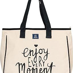 Women & Men Cotton Tote Bag | Black and White Collection Printed Handbag Shoulder Bag with Zipper and Inner Zip Pocket for Grocery, Shopping, Travel, Work, Beach Lunch-image-9