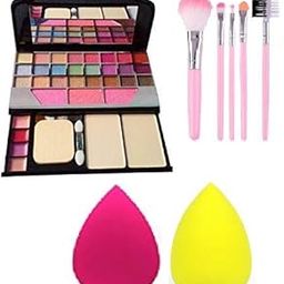 Makeup Kit + 5 Pcs Makeup Brush + 2 Pc Blender Puff Combo-image-2