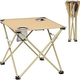 PROBEROS Folding Camping Table Bench Table Waterproof Oxford Cloth Table With Built In 2 Cup Holders Lighweight Portable Table 18.8'' Folding Table For Camping, Beach, Balcony, Picnic, Beige-image-60