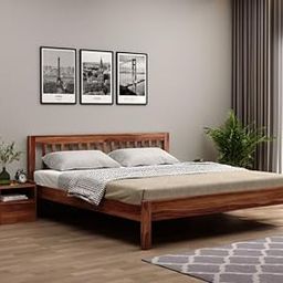 Kunjal Furniture - Solid Sheesham Wood Wooden King Size Bed withot Storage - Elegant and Functional Bedroom Furniture (Natural Finish) (Roam, King)-23