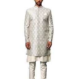 Men Men's Grey And Cream Viscose Sherwani Set-picture-18