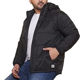 JOHN PRIDE Plus Size Men's Solid Full Sleeve Mock Collar Padded Jacket for Men-1