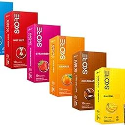 Skore Banana, Chocolate, Orange, Strawberry, Notout, Blue Condom??(Set of 6, 60S)-5