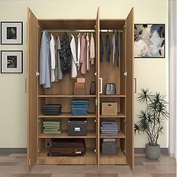 Amazon Brand - Solimo Engineered Wood 2 Door Wardrobe |Cupboard with 8 Shelves, Soft-Close Hinges & 2 Hanging Rods (Wood Oak Light)-image-86