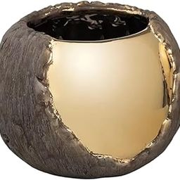 Garden Art New Ceramic Indoor Pot (D-16cm /H-12.5cm) Gold & Brown Colour | for Home Decor Office Decor,Table Top,Decorative Planter | Pack of 1| Without Plant (GA134-013C-GB)-image-17