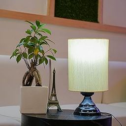 Jute Fabric Table Lampshade for Bedroom, Desk, Living Room - LED Night Lamp for Home Decor (Beige)-image-45