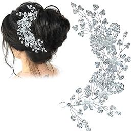 AMBEVLLA Premium Pearl & Crystal Tiara Accessories for Girls Women Aesthetic Jewellery for Bridal Wedding Hairstyles Bun Juda Matchup With Wedding Bridal Gown (Silver and white pearl with flower)-image-11