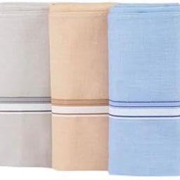Winnie Men's Luxury 100% Pure Cotton Handkerchief With Light Color Striped/Size 48 CM X 48 CM (Pack of 3)-image-18