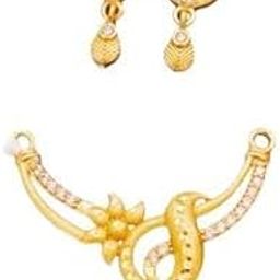 Women's Artificial Golden Mangalsutra Pendant Set with CZ Stones, Floral Design, Traditional Indian Jewellery-image-93