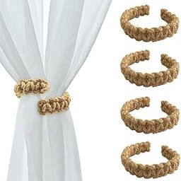 JAZLOG Handmade Braided Curtain Tiebacks: 4pcs Rustic Holdbacks for Home Office Light Weight Drapes Decoration-11