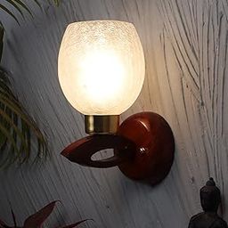 Handmade Sheesham Wood Wall Light/Wall Lamp for Bedrooms/Living Room Featuring Crack Frost Design Glass with Gold Plated Metal Cap and Brass Rivets for a Luxurious Touch-picture-27