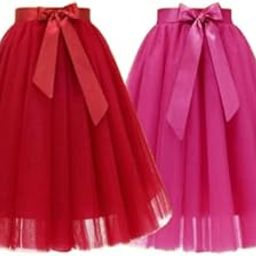 Girls Tulle Skirts A-line Mesh Skirt Tutu Skirts Dress for Toddler Girls Pack of 2(Red&Rani9 Years - 10 Years)-image-59