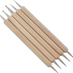 Chrome 5 Pcs Double Ended Stainless Steel Ball Stylus Wooden Tool Set for Clay, Pottery, Ceramic-picture-16