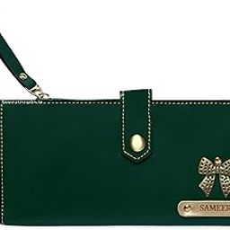 Women's Customized Clutch with Name & Charm I Personalized Leather Two-Fold Wallet with Currency Compartment I Gifts for Girlfriend Wife Mother Sister Birthday Anniversary - Olive-image-72