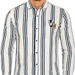 Krishiv Fashion Art-Men's Vertical Striped Button-Down Shirt, Long Sleeve, Slim Fit Casual Dress Shirt (in, Alpha, M, Regular, White and Blue Combo Lining Shirt)-image-26