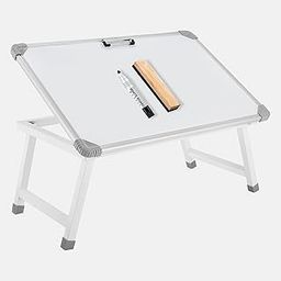 Eduway Melamine Multipurpose Portable Whiteboard Study Laptop Table | Portable Desk & Lap Bed Table with Height Adjustable for Kids, Home, Office Presentation,Etc, with 1 Marker 1 Duster:-5