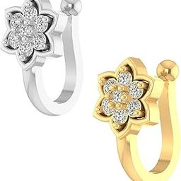 Clip on Nose Ring Without non Piercing Pressing Type Nose Pins Stud for Girls & Women - Combo 2pcs Silver & Gold-26