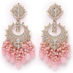 Enchanting Gold Plated Pink Meenakari With Kundan Dangle Drop Earrings For Women And Girls (E105789)-image-97