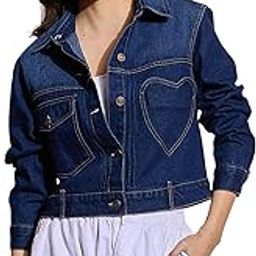 Blue Denim Heart Pockets Crop Jacket-image-31