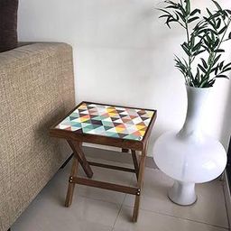 Nutcase Designer Teak Wood Side Table Folding Wooden Bedside Coffee Outdoor Picnic Table - Pastel Triangles Pattern-13