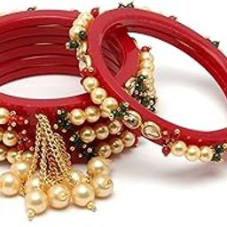 Set Of 2 Bangles Gold-Plated White & Green Flower Engraved Handcrafted Non Allergic Jewellery for Women & Girls-image-1