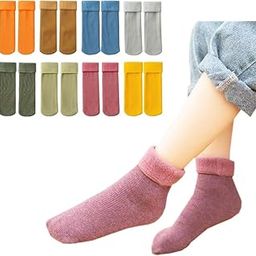 Winter 6 Pcs Adult Thick Warm Fleece Lined Thermal Ribbed Snow Wool Fur Ankle Length Socks Plush Girls/Women Fashion Fuzzy Solid Color Velvet Snow Socks(Random Color),Multicolor-image-31