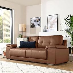 ES ESPINHO ESP170 Solid Sal Wood Leatherette Upholstered 3 Seater Sofa Set for Living Room, Tan Color-image-68