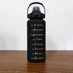 Motivational Gradient Water Bottle Set – 2L & 900ml | Click-Open Sipper, BPA-Free Heat-Resistant Plastic | Time Marker Hydration Bottles for Gym, Office & Daily Use (Black)-image-62
