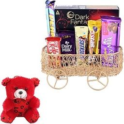 SFU E Com Creamy Chocolate Collection With Basket | Valentine Teddy Bear With Chocolate Combo | Valentine Chocolate Hamper | 680-5