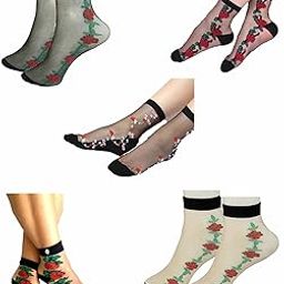 Women's Multi Design Transparent Ankle Length Socks (White) - Pack Of 5-picture-23
