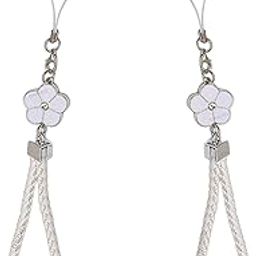 Pack of 2 pc White Flower Shape pendant Nylon Braided and leather hand strap lanyard phone charm cute ascetic wrist hanging rope thread ideal for Cameras keys pen drive accessories-3