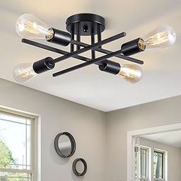 Semi-Recessed Ceiling Lamp, 4 Light Black Sputnik Chandelier, Mid Century Kitchen Fixtures, Ceiling Mount for Hallway, Bedroom, Living Room (Stretching and Easy Assembly)-picture-17