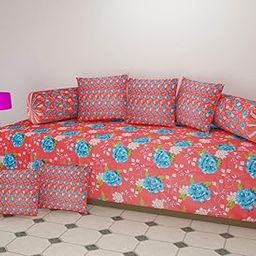 AASHIYANA SAJONA Multicoloured Floral 100% Cotton Diwan Set of 8 Pieces-14