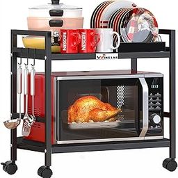 WINSTAR Metal Microwave Stand | Microwave & OTG Rack for Kitchen Counter | Double Platform for Extra Storage | Kitchen Oven Rack | Black (with Wheels, 2 Shelf)-16