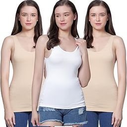 Women's Lycra Sleeveless Regular Fit U Neck Short Spaghetti Slips Camisole Combo Pack of 3-picture-23