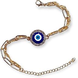 2-Layer Gold Plated Evil Eye Bracelet for Women, Paper Clip & Twisted Chain Design, Adjustable Anti-Tarnish Fashion Jewellery, Handcrafted Bracelet for Daily Use, Work, Gifting-image-87