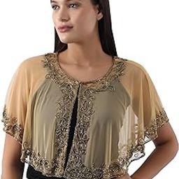 Women's Net Hand Bead Embroidery Designer Short Cape Shurgs C-16-image-67
